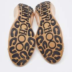 Pre Owned Jimmy Choo Beige Satin and Glitter Ballet Flats Size 38