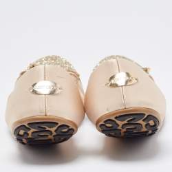 Pre Owned Jimmy Choo Beige Satin and Glitter Ballet Flats Size 38