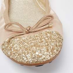 Pre Owned Jimmy Choo Beige Satin and Glitter Ballet Flats Size 38
