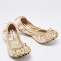 Pre Owned Jimmy Choo Beige Satin and Glitter Ballet Flats Size 38