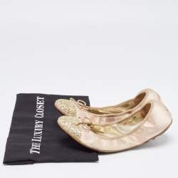 Pre Owned Jimmy Choo Beige Satin and Glitter Ballet Flats Size 38