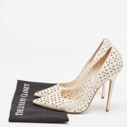 Pre Owned Jimmy Choo Cream Laser Cut Leather Romy Pumps Size 39.5