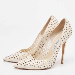 Pre Owned Jimmy Choo Cream Laser Cut Leather Romy Pumps Size 39.5