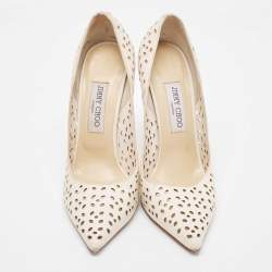 Pre Owned Jimmy Choo Cream Laser Cut Leather Romy Pumps Size 39.5
