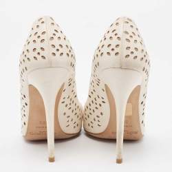 Pre Owned Jimmy Choo Cream Laser Cut Leather Romy Pumps Size 39.5