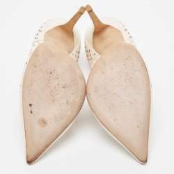 Pre Owned Jimmy Choo Cream Laser Cut Leather Romy Pumps Size 39.5