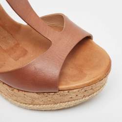 مملوكة مسبقًا Jimmy Choo Brown Leather and Cork Preya Wedge Sandals Size 39