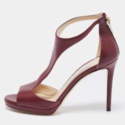 Jimmy Choo Burgundy Leather Lana Sandals Size 37.5