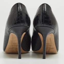 Pre Owned Jimmy Choo Black Croc Embossed Leather Love 85 Pointed Toe Pumps Size 39.5