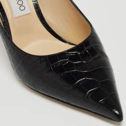 Pre Owned Jimmy Choo Black Croc Embossed Leather Love 85 Pointed Toe Pumps Size 39.5