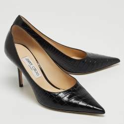 Pre Owned Jimmy Choo Black Croc Embossed Leather Love 85 Pointed Toe Pumps Size 39.5