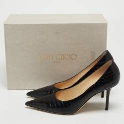 Pre Owned Jimmy Choo Black Croc Embossed Leather Love 85 Pointed Toe Pumps Size 39.5