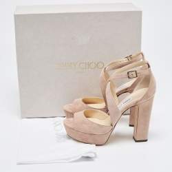 مملوكة مسبقًا Jimmy Choo Beige Suede April Platform Ankle Strap Sandals Size 37.5