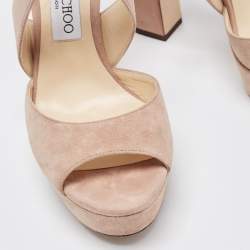 مملوكة مسبقًا Jimmy Choo Beige Suede April Platform Ankle Strap Sandals Size 37.5