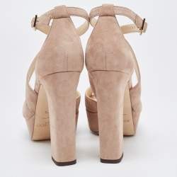 مملوكة مسبقًا Jimmy Choo Beige Suede April Platform Ankle Strap Sandals Size 37.5