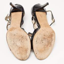 Pre Owned Jimmy Choo Black Patent Leather Lang  Sandals Size 38.5