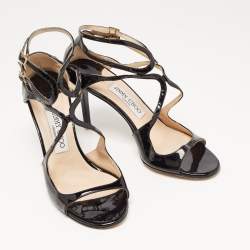 Pre Owned Jimmy Choo Black Patent Leather Lang  Sandals Size 38.5