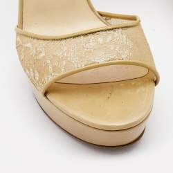Jimmy Choo Beige Lace and Patent Kayden Ankle Strap Sandals Size 37
