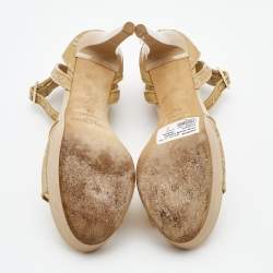 Jimmy Choo Beige Lace and Patent Kayden Ankle Strap Sandals Size 37