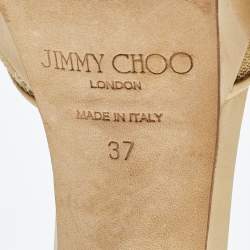 Jimmy Choo Beige Lace and Patent Kayden Ankle Strap Sandals Size 37