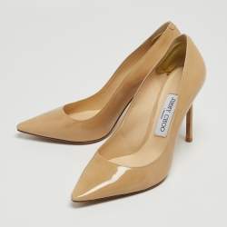 Pre Owned Jimmy Choo Beige Patent Romy Pumps Size 37.5