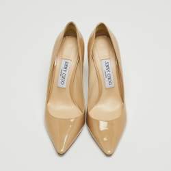 Pre Owned Jimmy Choo Beige Patent Romy Pumps Size 37.5