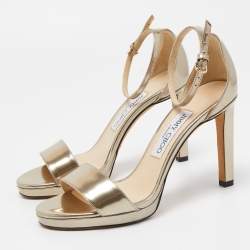 Pre Owned Jimmy Choo Gold Leather Misty Ankle Strap Sandals Size 37