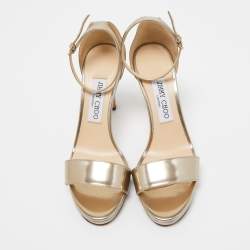 Pre Owned Jimmy Choo Gold Leather Misty Ankle Strap Sandals Size 37