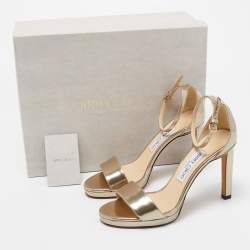 Pre Owned Jimmy Choo Gold Leather Misty Ankle Strap Sandals Size 37
