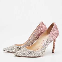 Jimmy Choo Ombre Silver/Pink Coarse Glitter Romy Pumps Size 37