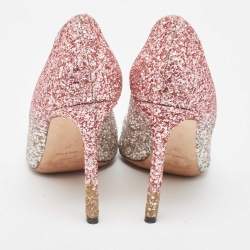 Jimmy Choo Ombre Silver/Pink Coarse Glitter Romy Pumps Size 37