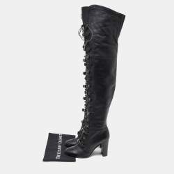 Pre Owned Jimmy Choo Black Leather Lace Up Maloy Boots Size 36