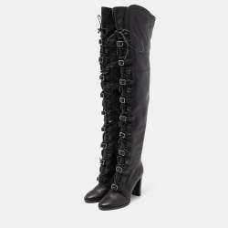 Pre Owned Jimmy Choo Black Leather Lace Up Maloy Boots Size 36