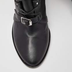 Pre Owned Jimmy Choo Black Leather Lace Up Maloy Boots Size 36