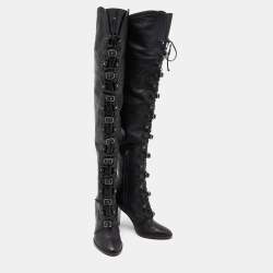 Pre Owned Jimmy Choo Black Leather Lace Up Maloy Boots Size 36