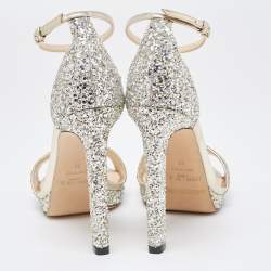 مملوكة مسبقًا Jimmy Choo Silver/Gold Glitter and Leather Misty Ankle Strap Sandals Size 37