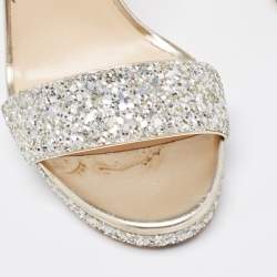 مملوكة مسبقًا Jimmy Choo Silver/Gold Glitter and Leather Misty Ankle Strap Sandals Size 37