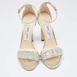 مملوكة مسبقًا Jimmy Choo Silver/Gold Glitter and Leather Misty Ankle Strap Sandals Size 37