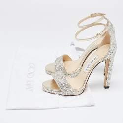 مملوكة مسبقًا Jimmy Choo Silver/Gold Glitter and Leather Misty Ankle Strap Sandals Size 37
