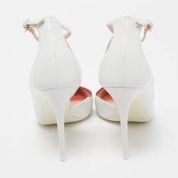 مملوكة مسبقًا Jimmy Choo White/Pink Leather and PVC D'orsay Pointed Toe Ankle Strap Pumps Size 37