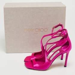 Pre Owned Jimmy Choo Pink Satin Azia 95 Ankle Strap Sandals Size 36.5