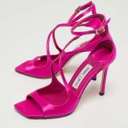 Pre Owned Jimmy Choo Pink Satin Azia 95 Ankle Strap Sandals Size 36.5