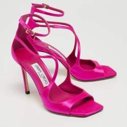 Pre Owned Jimmy Choo Pink Satin Azia 95 Ankle Strap Sandals Size 36.5