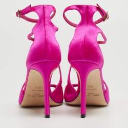Pre Owned Jimmy Choo Pink Satin Azia 95 Ankle Strap Sandals Size 36.5