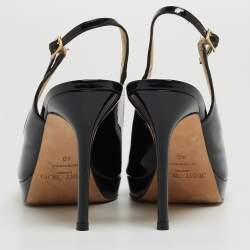 Pre Owned Jimmy Choo Black Patent Leather Peep Toe Platform Slingback Pumps Size 40