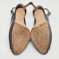 Pre Owned Jimmy Choo Black Patent Leather Peep Toe Platform Slingback Pumps Size 40