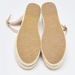 Pre Owned Jimmy Choo Metallic Leather and Glitter Canvas Espadrille Platform Ankle Strap Pumps Size 39