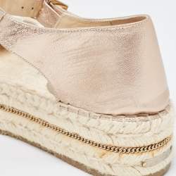 Pre Owned Jimmy Choo Metallic Leather and Glitter Canvas Espadrille Platform Ankle Strap Pumps Size 39