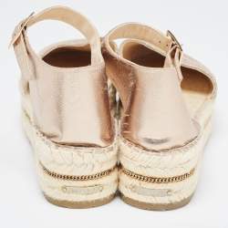 Pre Owned Jimmy Choo Metallic Leather and Glitter Canvas Espadrille Platform Ankle Strap Pumps Size 39