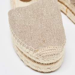 Pre Owned Jimmy Choo Metallic Leather and Glitter Canvas Espadrille Platform Ankle Strap Pumps Size 39